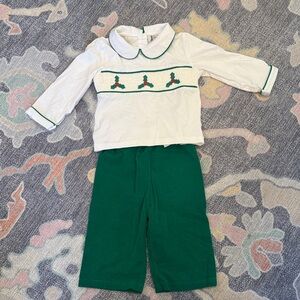 Smocked Holly Christmas Toddler Corduroy Pant Set